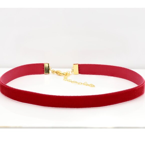 Velvet Choker Red Swiss velvet Adjustable Necklace red Chokers (#51) - Picture 10 of 12